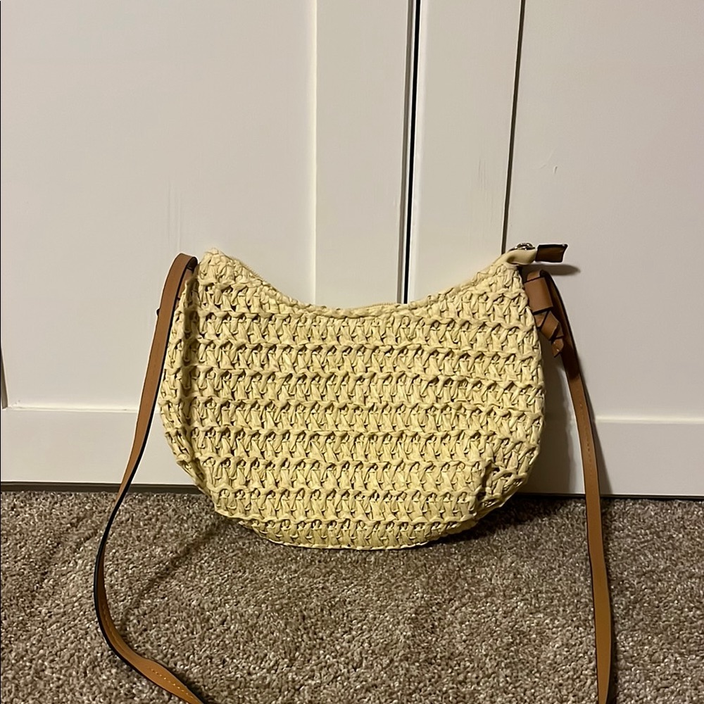 Cream Woven Shoulder Bag